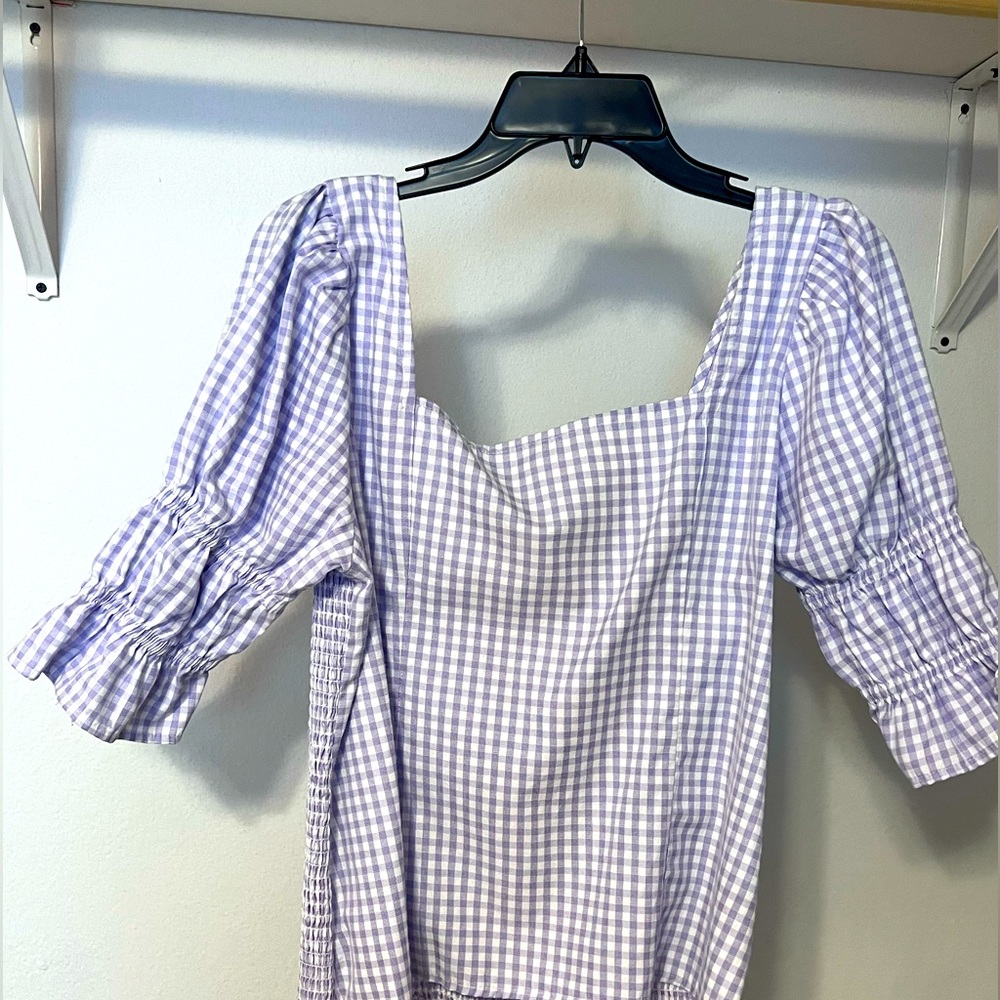 Purple top with squared neckline